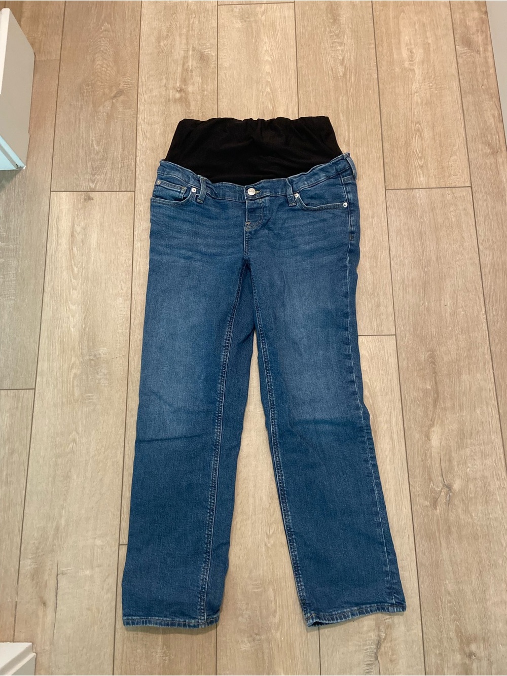 GAP Blue Straight-Leg Maternity Jeans with Black Waist Panel
